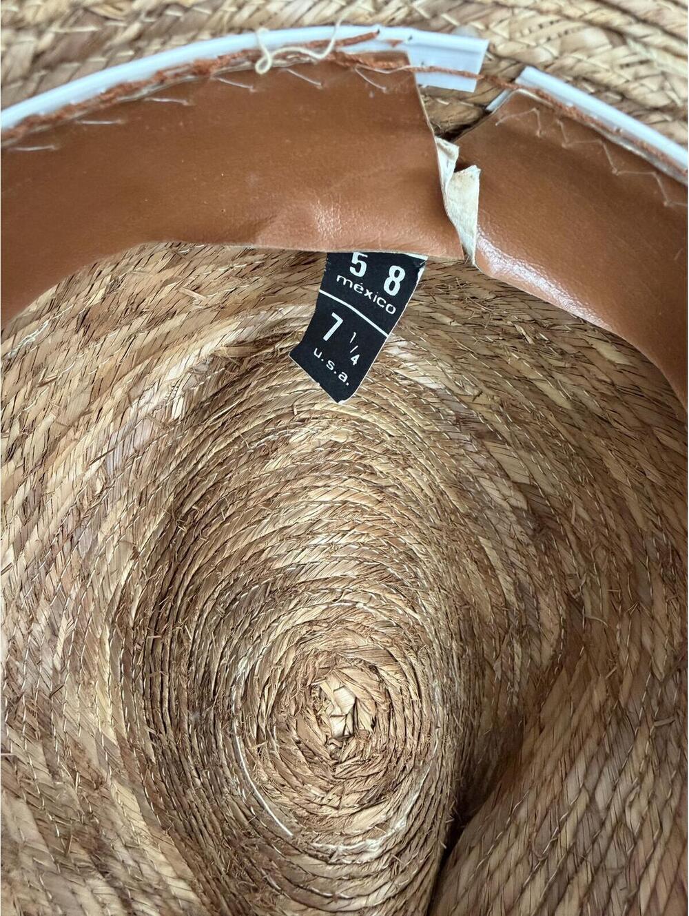 Vintage Handmade Mexican Sahuayo Legitimo Wide Brim Straw Hat Sz ML Boho Summer - Picture 4 of 6